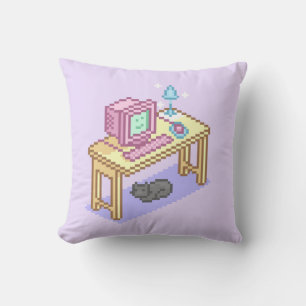 Cojín Decorativo Geeky Pastel Rosa Yellow Pixel Art Computer