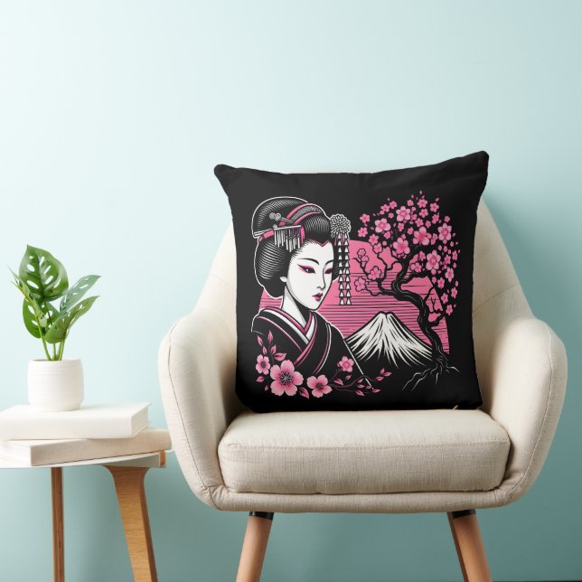 Cojín Decorativo Geisha japonesa monta Fuji flores japonesas de cer (Silla)