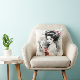 Cojín Decorativo Geisha rojo negro