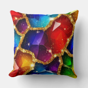 Cojín Decorativo Gema abstracta colorida con destellos de oro