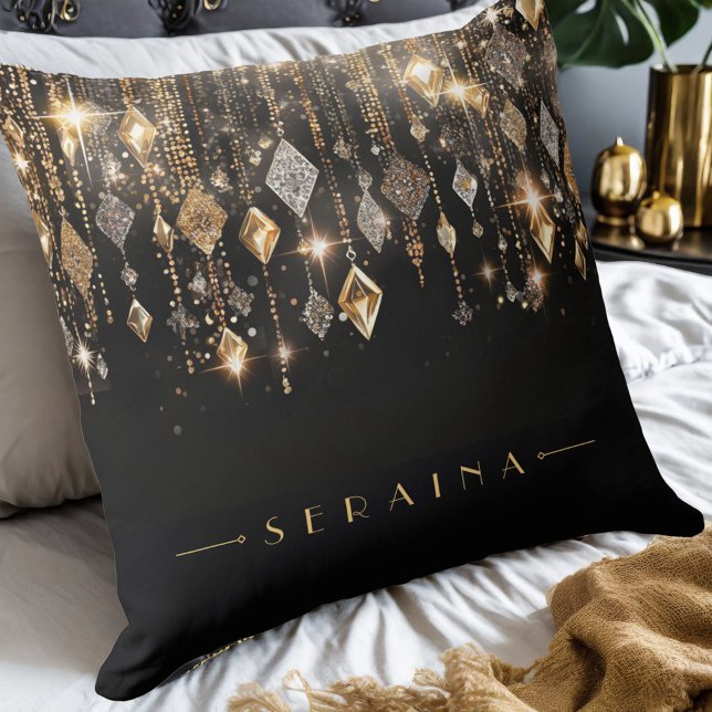 Cojín Decorativo Gemas de oro y plata en negro ID1035 (Subido por el creador)