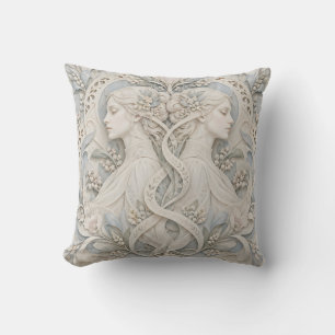 Cojín Decorativo Gemini Porcelana Azul Marfil Estilo Relieve