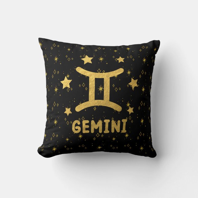 Cojín decorativo Gemini Zodiac Black and Gold (Anverso)