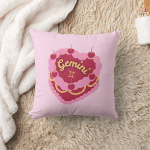 Cojín Decorativo Gemini Zodiac Pastel Heart Cake de Cumpleaños