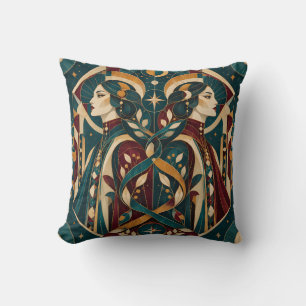 Cojín Decorativo Géminis Burgundy Teal Mosaico Geométrico