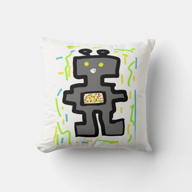 Cojín Decorativo genial robot gris (Anverso)