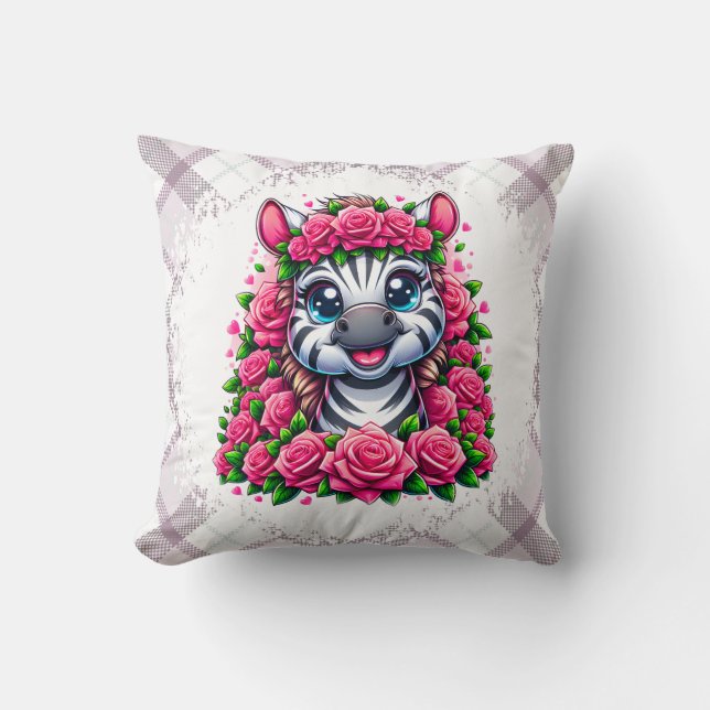 Cojín Decorativo Gentil cebra en guirnalda Rosa (Anverso)