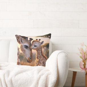 Cojín Decorativo Gentle Giraffe Love: Baby Kissing Mom