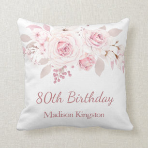 Cojín Decorativo Gentle Rubor Pink Floral 80th Birthday Party Gift