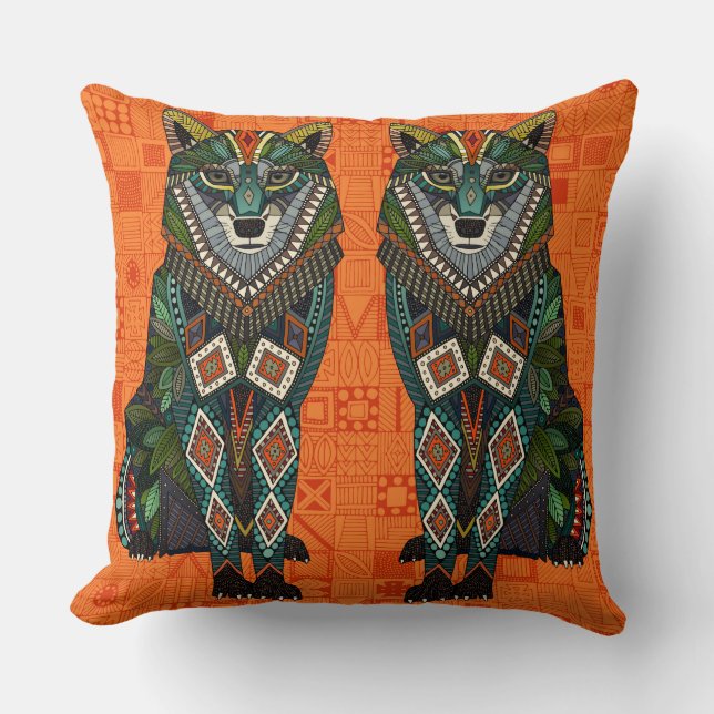 Cojín Decorativo geo del naranja del lobo (Anverso)