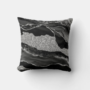 Cojín Decorativo Geoda de Ágata Lujo Brillo Plata Negro