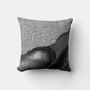 Cojín Decorativo Geoda de Ágata Lujo Brillo Plata Negro