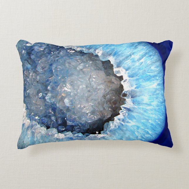 Cojín Decorativo Geode de cristal azul de caída (Anverso)