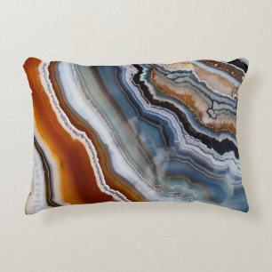 Cojín Decorativo Geode de la Agitación de Oro Azul Blanco de la Ter