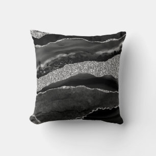Cojín Decorativo Geode del Purpurina de lujo negro plateado