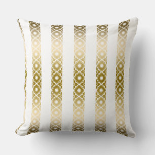 Cojín Decorativo Geometría de rayas y cuatrefolios de oro y blanco 