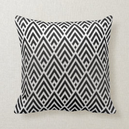 Cojín Decorativo Geometría del Art Decó de Gris Blanco Triángulos N