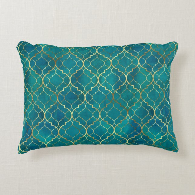 Cojín Decorativo Geometría Esmeralda Dorada (Anverso)