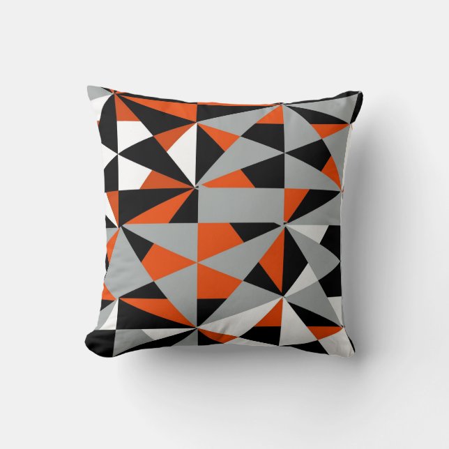 Cojín Decorativo Geometría Negrita Retro Funky Naranja Blanco Negro (Anverso)