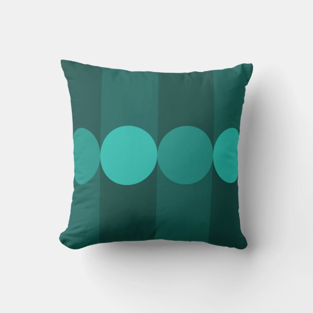 Cojín Decorativo Geometría Retro Tiras Círculos Verde azulados (Anverso)