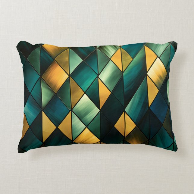Cojín Decorativo Geometría verde abstracta de oro (Anverso)
