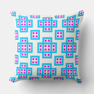 Cojín Decorativo Geometric 030614 - Sky Blue y Magenta sobre blanco