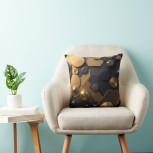 Cojín Decorativo Geometric Metallact Abstract Wall Art - Oro y Bl