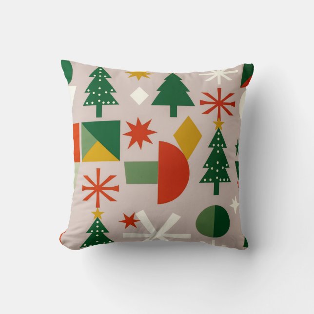 Cojín Decorativo Geometric Xmas Trees Snowflakes Throw Pillow (Anverso)