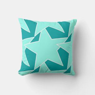 Cojín Decorativo Geométrica de estrella moderna - Aqua y turquesa