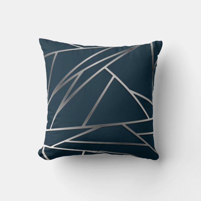 Cojín Decorativo Geométrica moderna de Plata Azul (Anverso)