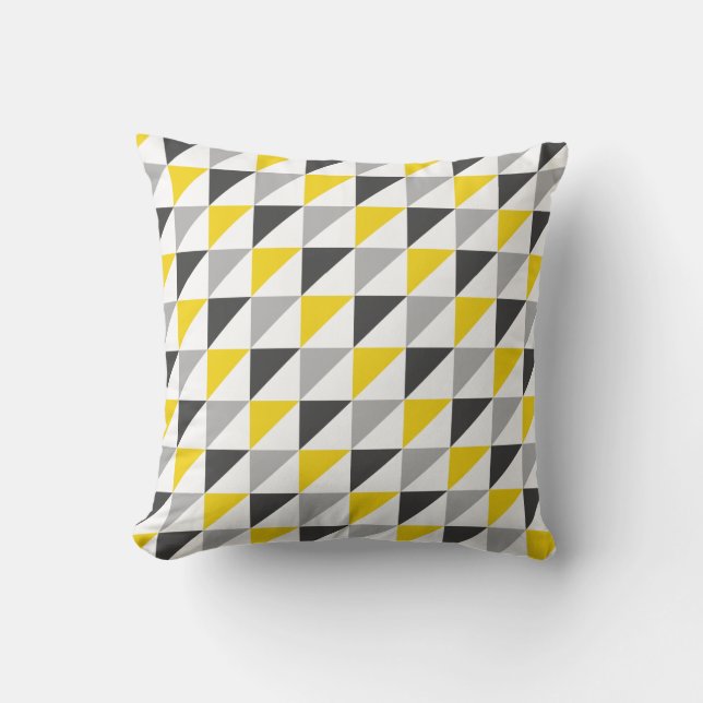 Cojín decorativo geométrico amarillo y gris (Anverso)