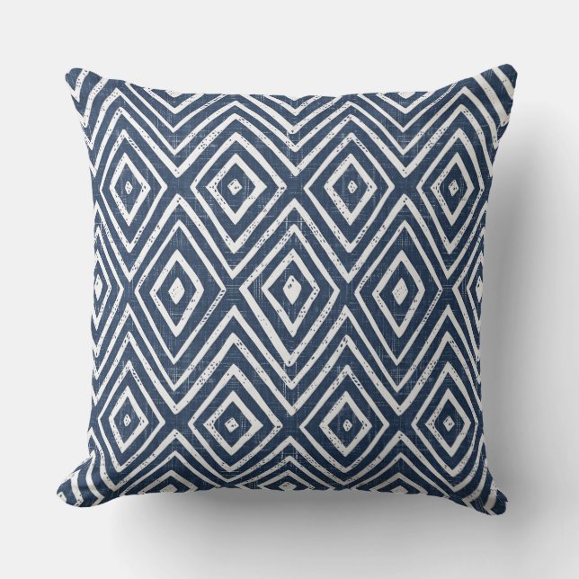 Cojín decorativo geométrico azul y blanco índigo (Anverso)