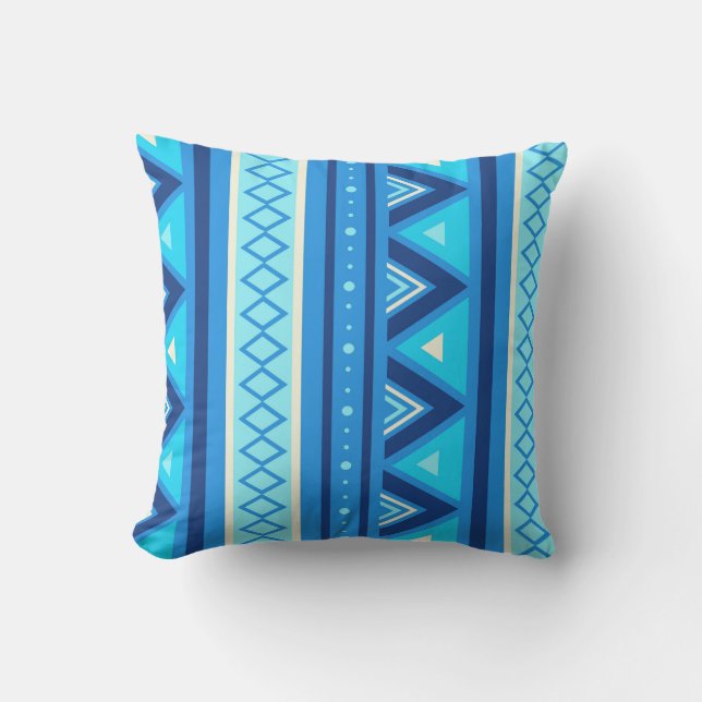 Cojín Decorativo Geométrico, azul y turquesa del suroeste moderno (Anverso)