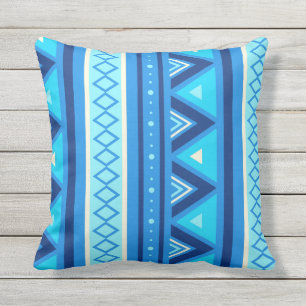 Cojín Decorativo Geométrico, azul y turquesa del suroeste moderno