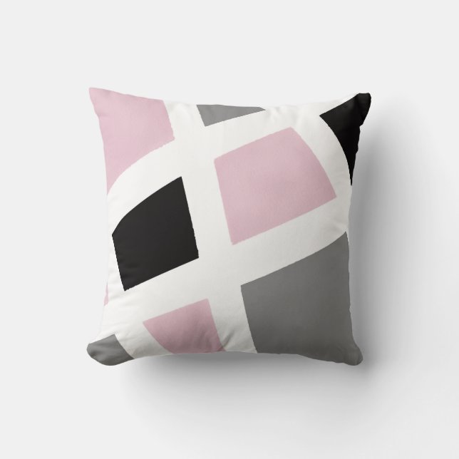 Cojín Decorativo Geométrico blanco negro gris rosado (Anverso)