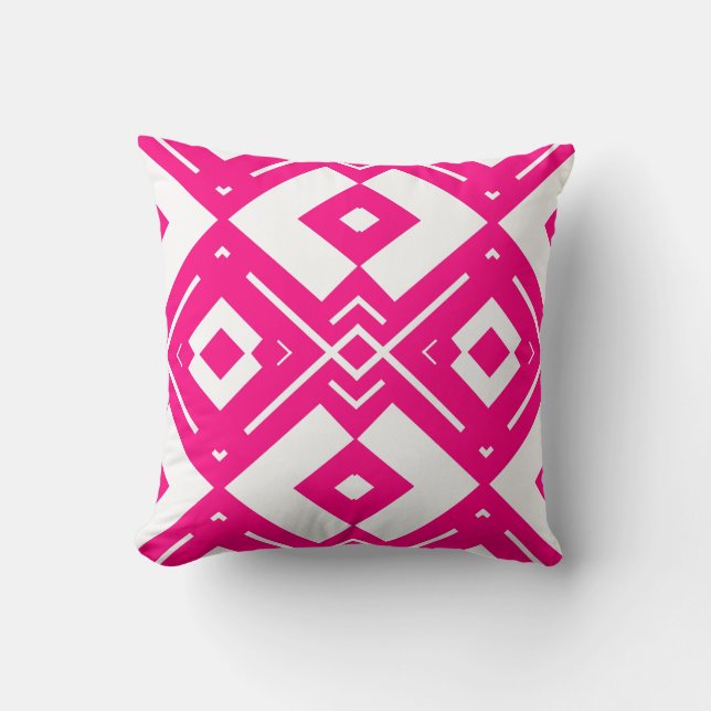 Cojín Decorativo Geométrico blanco y rosa caliente (Anverso)