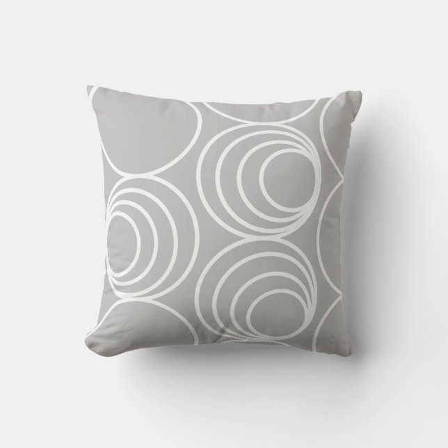 Cojín Decorativo Geométrico Círculo Blanco Plata Gris Moderno Resum (Anverso)