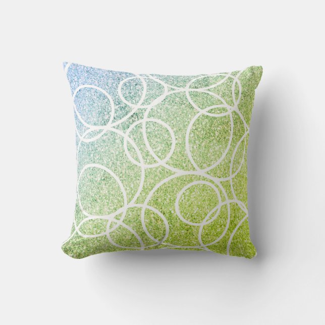 Cojín Decorativo Geométrico Círculos Blancos Purpurina Verde Azul (Anverso)