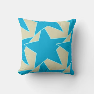 Cojín Decorativo Geométrico de estrella moderna - azul ceruleño y b