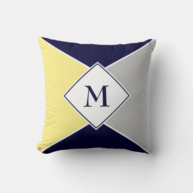 Cojín Decorativo Geométrico de MONOGRAM elegante | Gris amarillo de (Anverso)