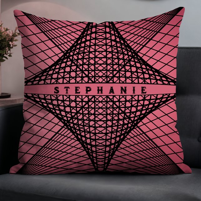 Cojín Decorativo Geométrico De Resumen Moderno Rosa Y Negro (Subido por el creador)