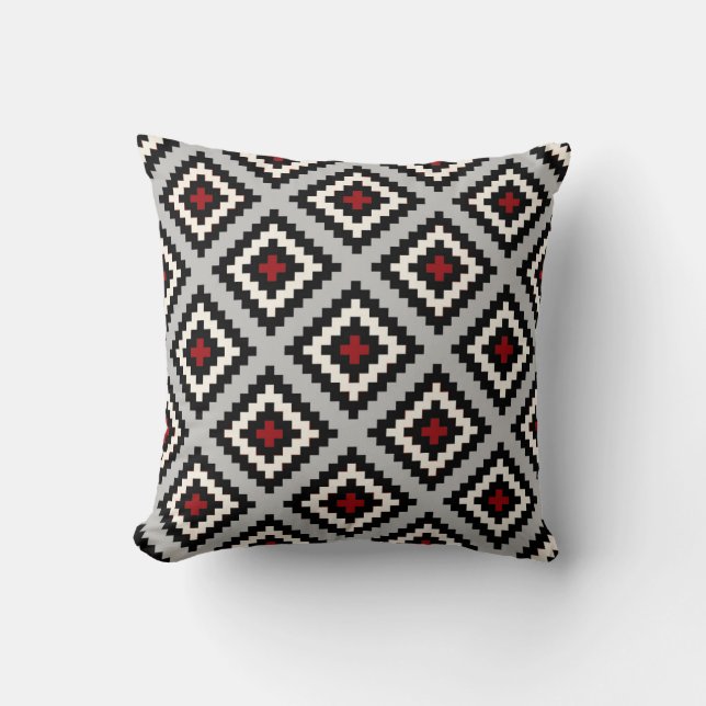 Cojín Decorativo Geométrico en rojo negro gris (Anverso)