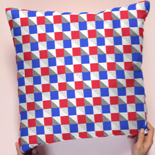 Cojín Decorativo Geométrico Memphis moderno rojo azul negro y blanc