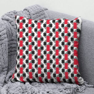 Cojín Decorativo Geométrico Memphis moderno rojo negro y blanco