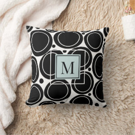 Cojín Decorativo Geométrico Moderno Abstracto Negro Blanco Azul Beb