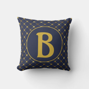 Cojín decorativo geométrico moderno azul y oro