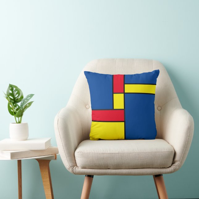 Cojín Decorativo Geométrico moderno rojo, azul y amarillo (Silla)