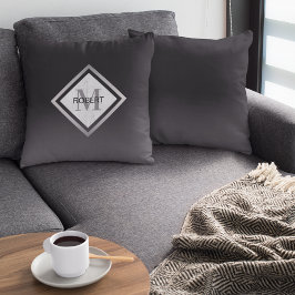 Cojín Decorativo Geométrico Monogramado de Mármol de Plata Negra