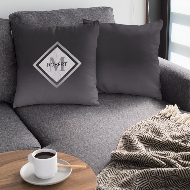 Cojín Decorativo Geométrico Monogramado de Mármol de Plata Negra (Subido por el creador)
