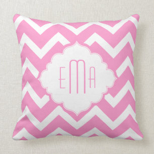 Cojín Decorativo Geométrico monogramado rosa y blanco zigzag Chevro